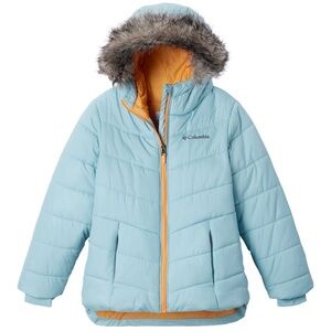 Columbia Sky Blue Puffer Jacket with Faux Fur Hood